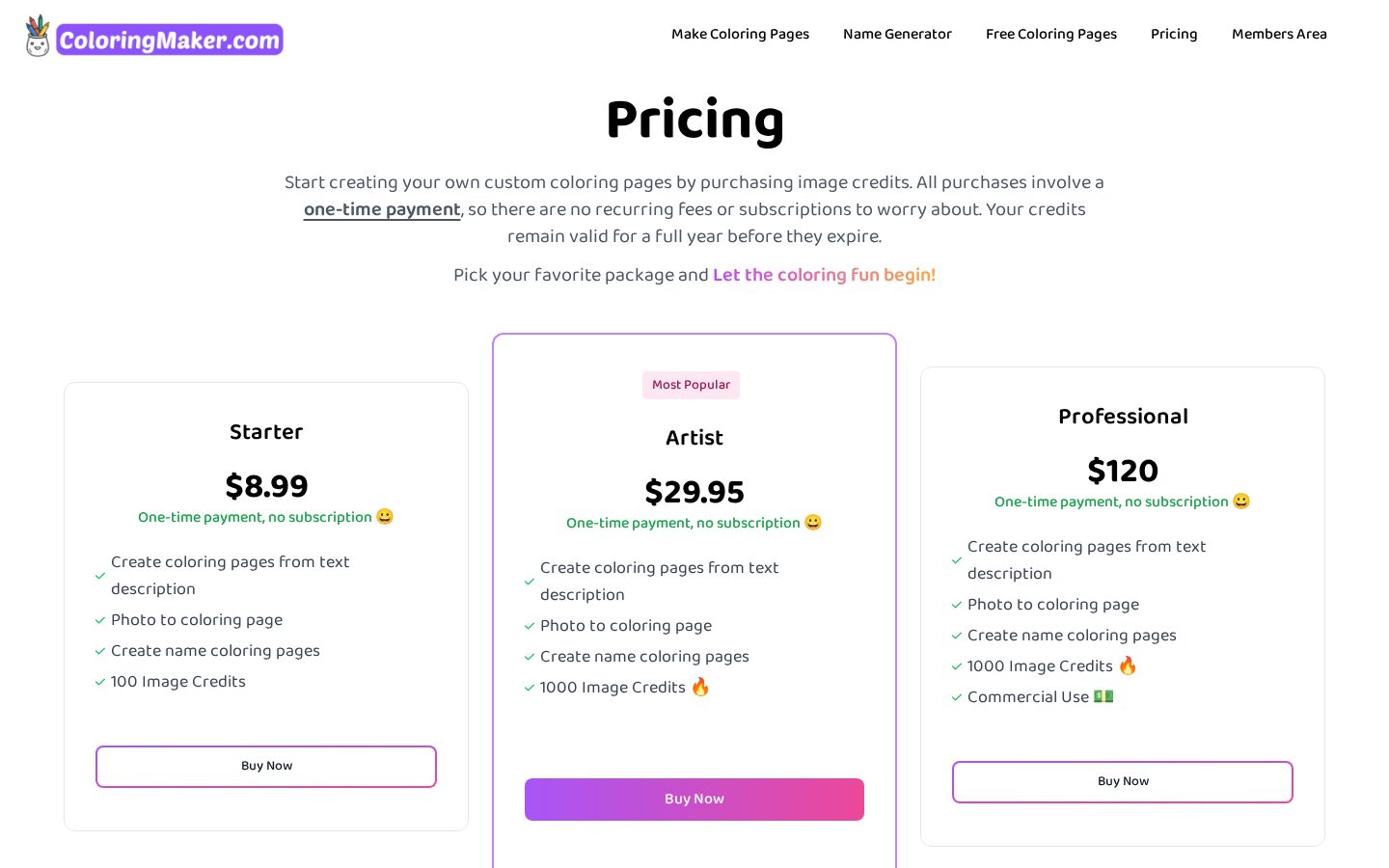 ColoringMaker Pricing