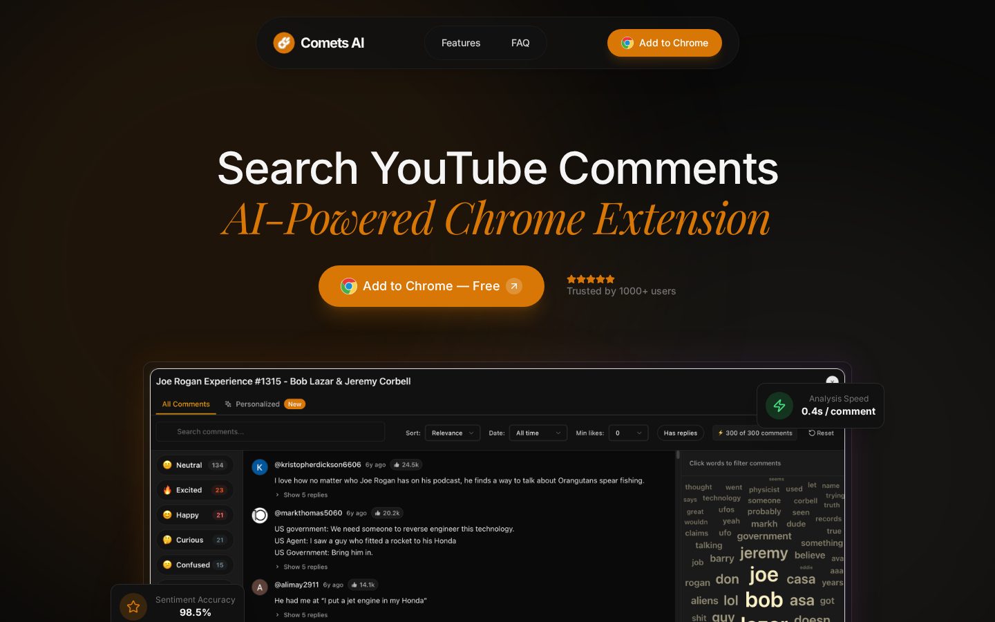 Comets AI Homepage