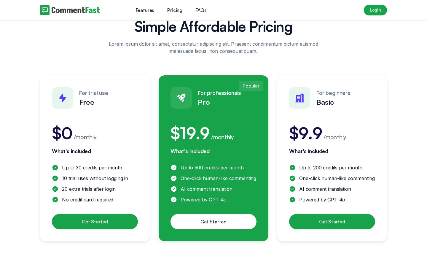 Comment Fast Pricing