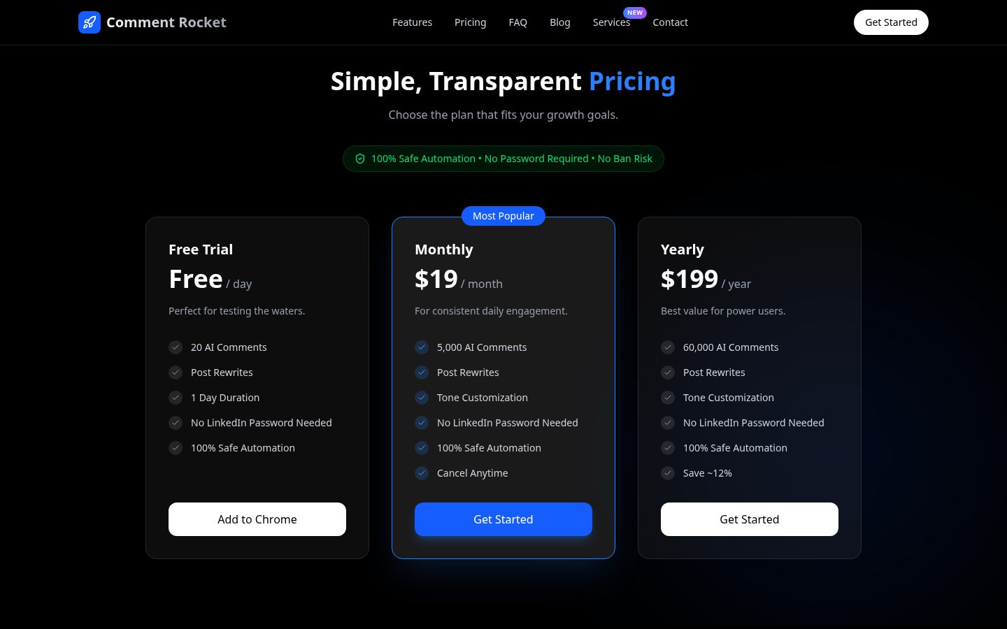 Comment Rocket Pricing