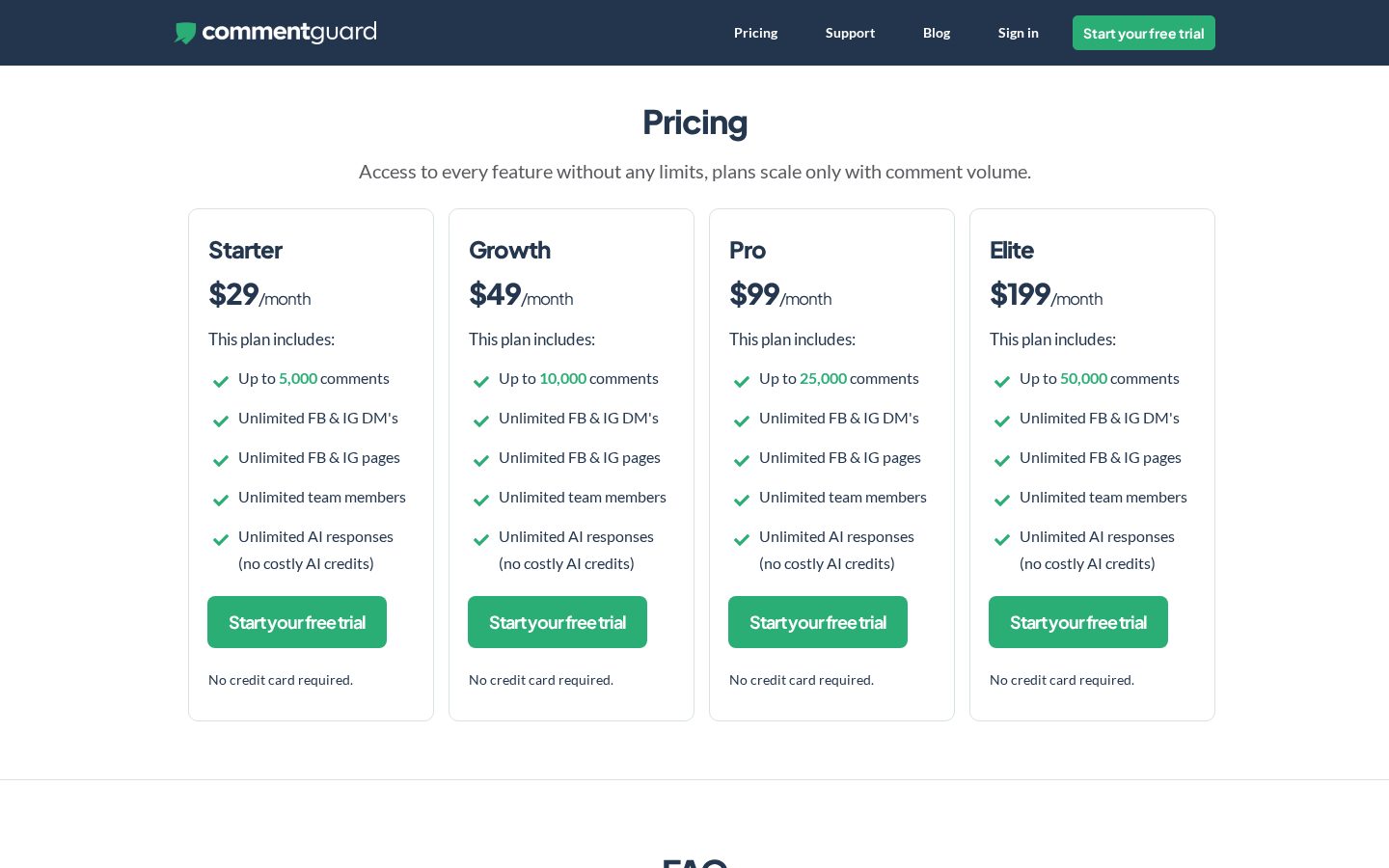 CommentGuard Pricing