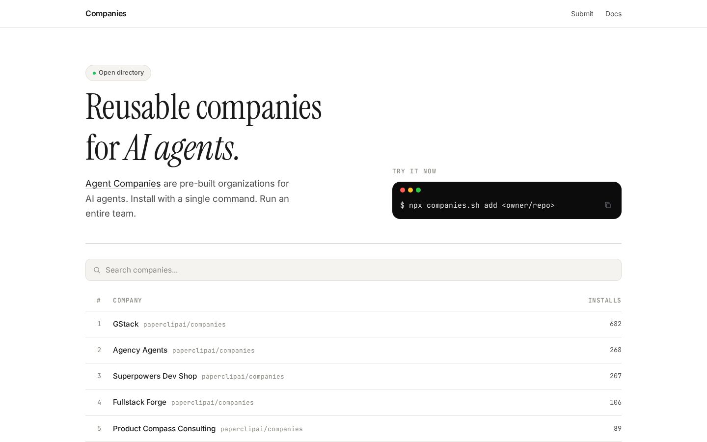 Companies Homepage