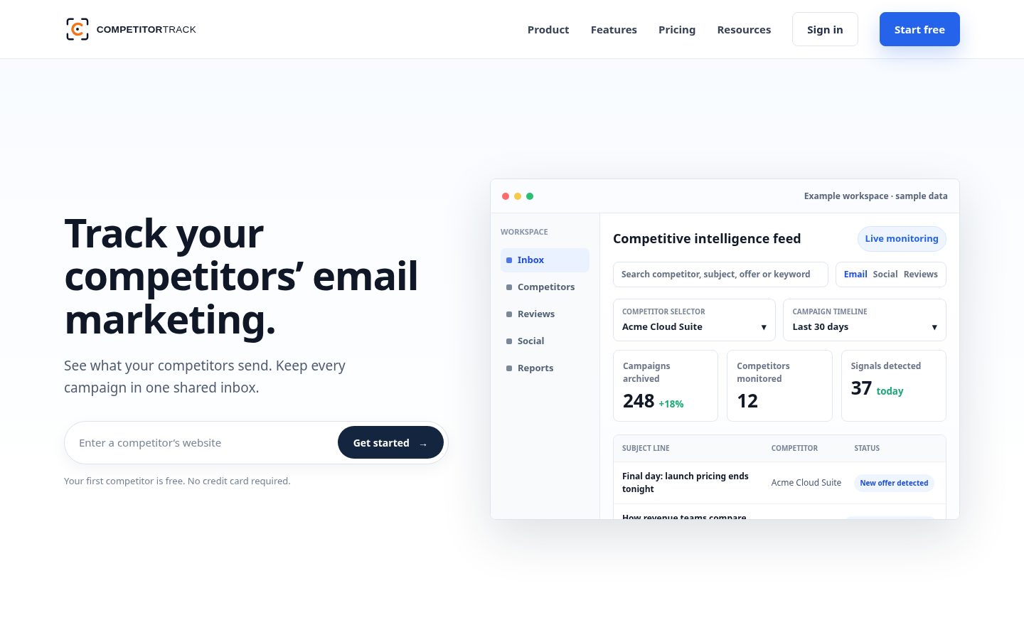CompetitorTrack Homepage