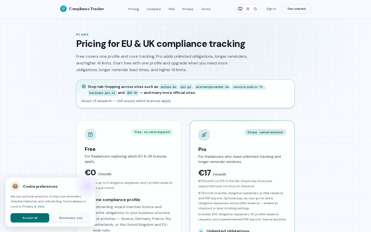 Compliance Tracker Pricing
