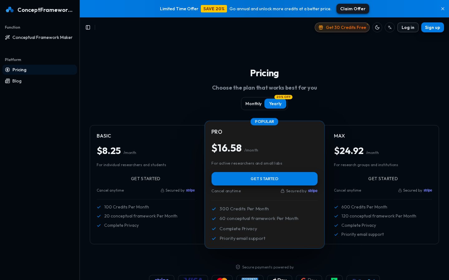 ConceptFrameworkAI Pricing