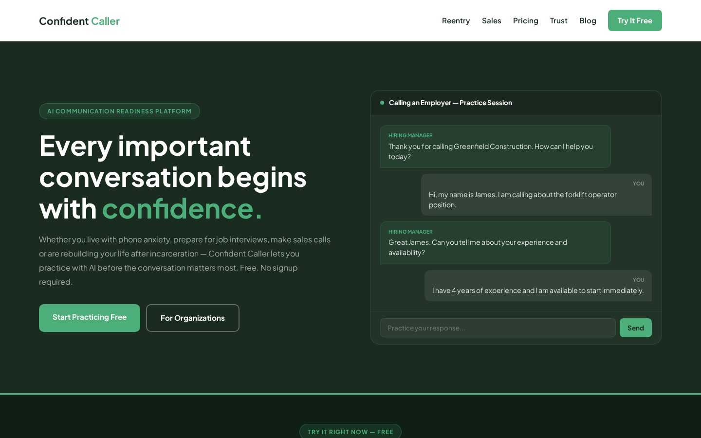 Confident Caller Homepage