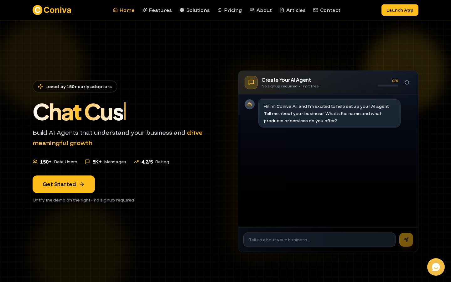 Coniva AI Homepage