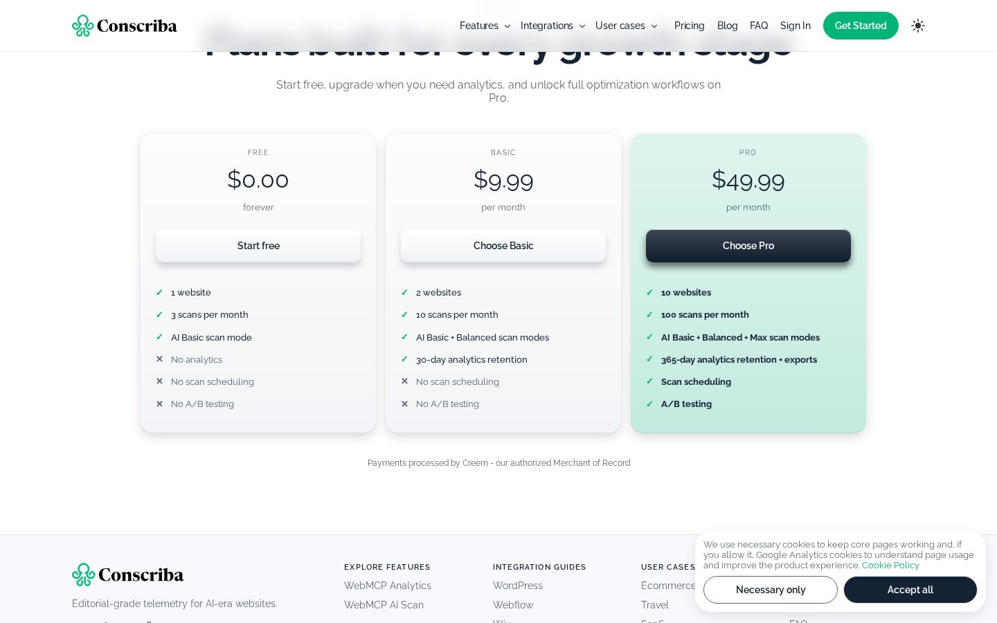 Conscriba - create WebMCP automatically Pricing