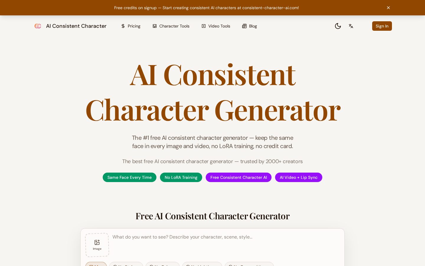 Consistent Character AI Homepage