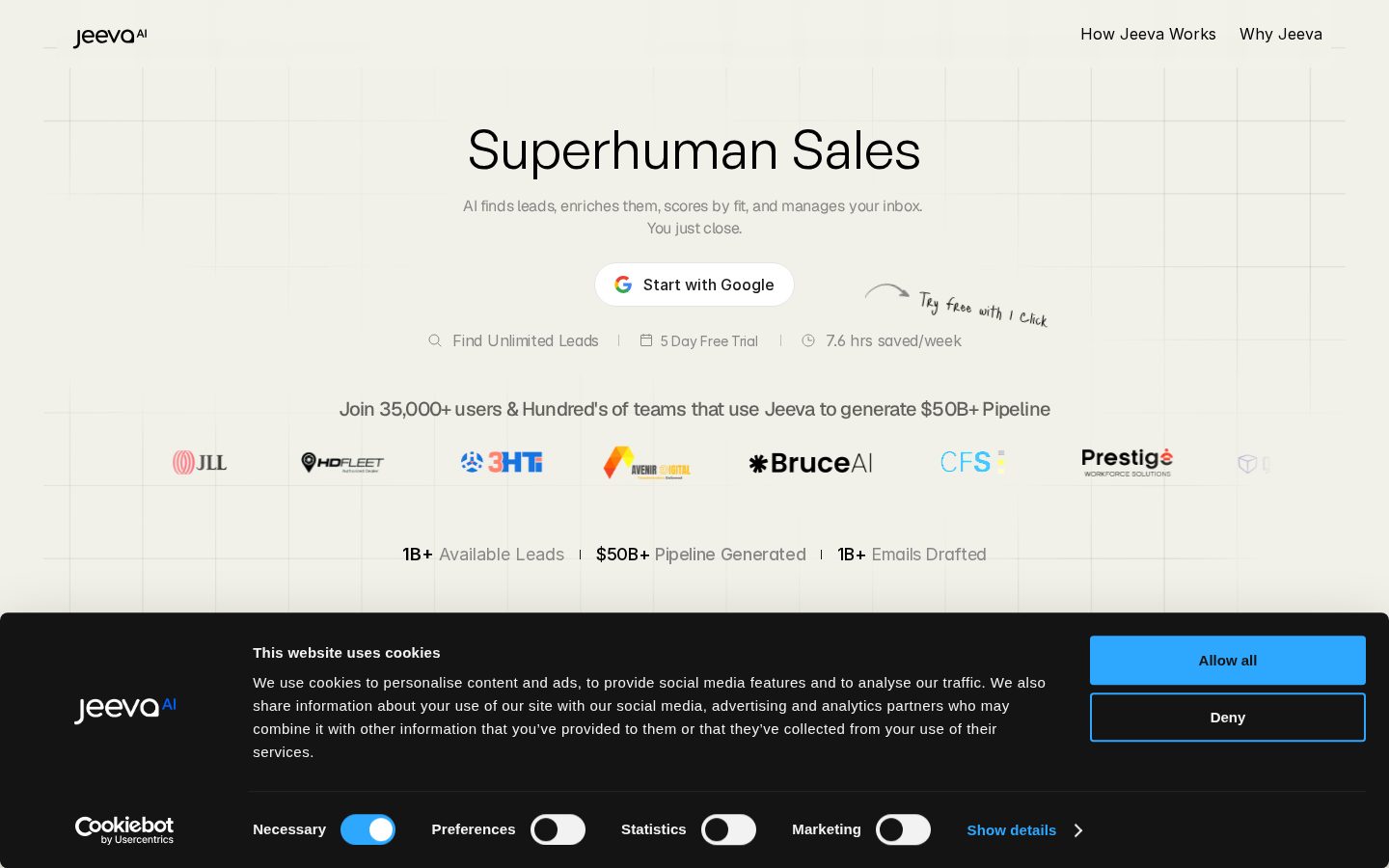 Contact Finder by Jeeva AI Homepage