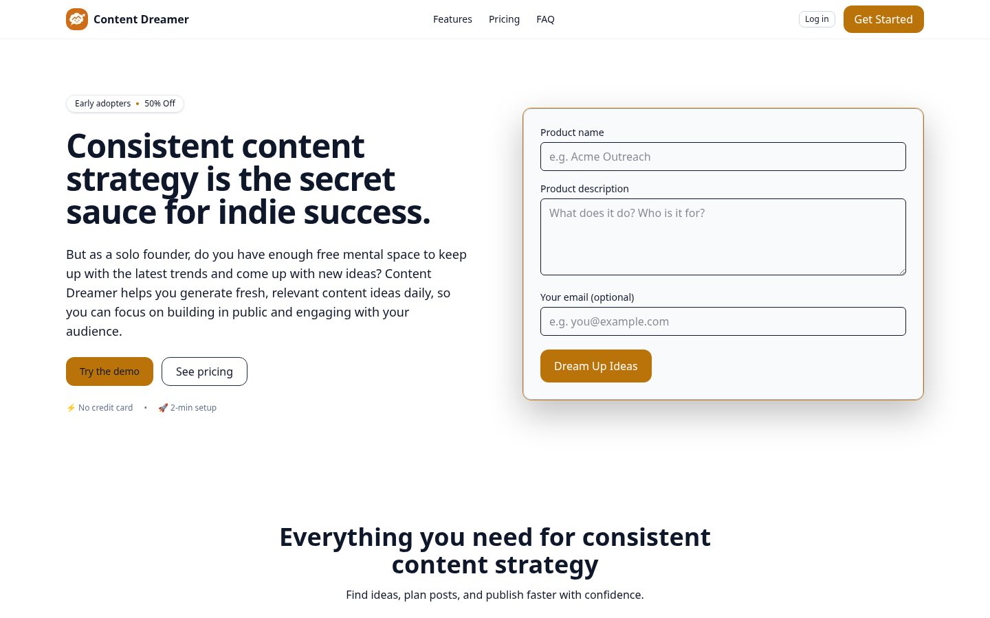 Content Dreamer AI Homepage