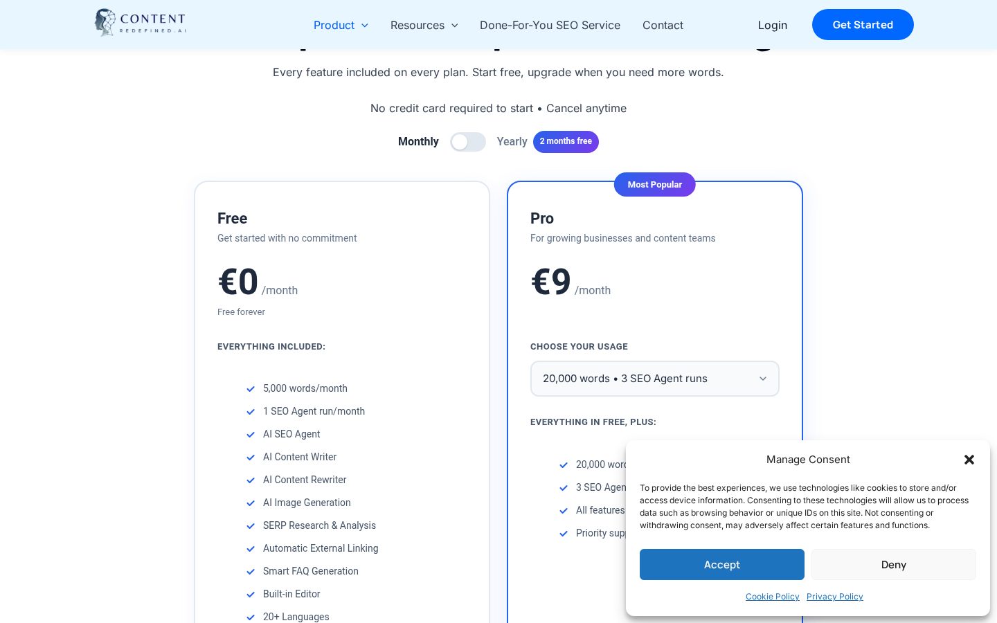 Content Redefined Pricing