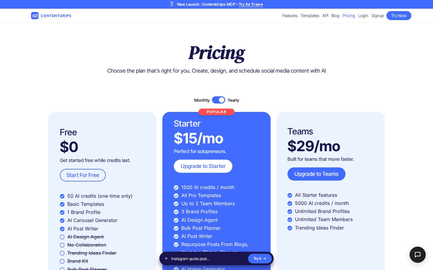 Contentdrips Design Agent Pricing