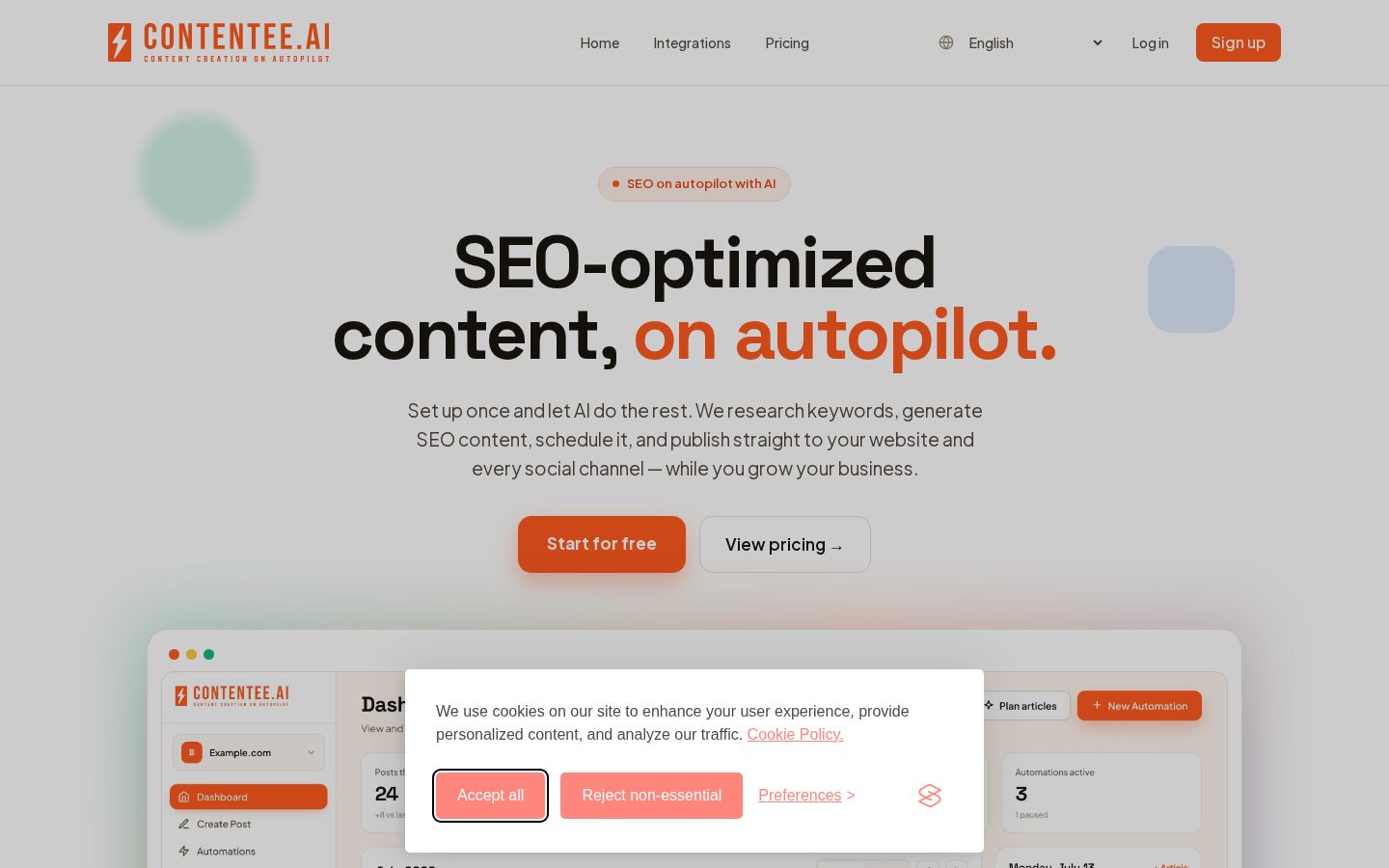 Contentee.Ai Homepage