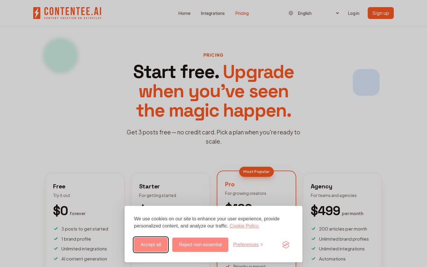 Contentee.Ai Pricing
