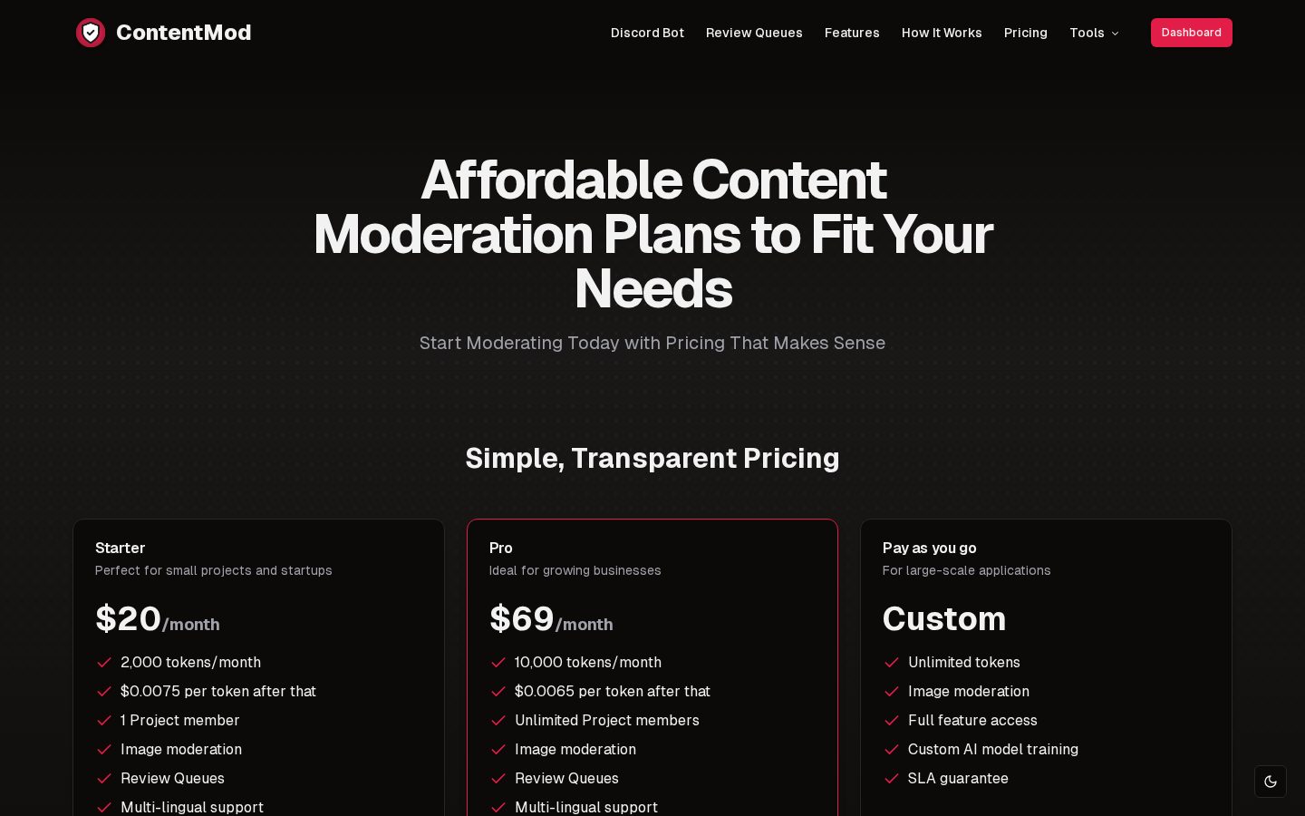 ContentMod Pricing