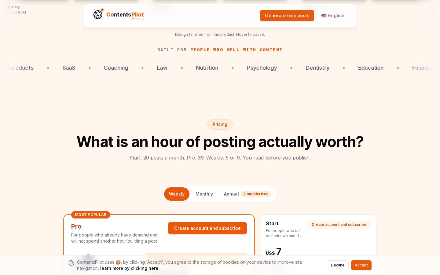 Contents Pilot Pricing