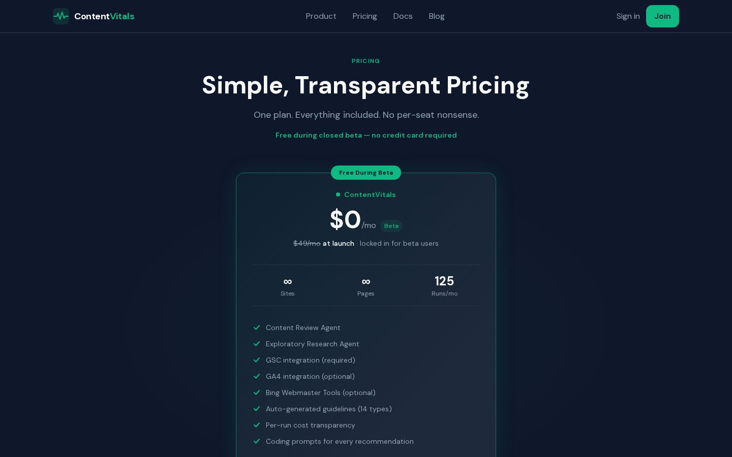 ContentVitals Pricing