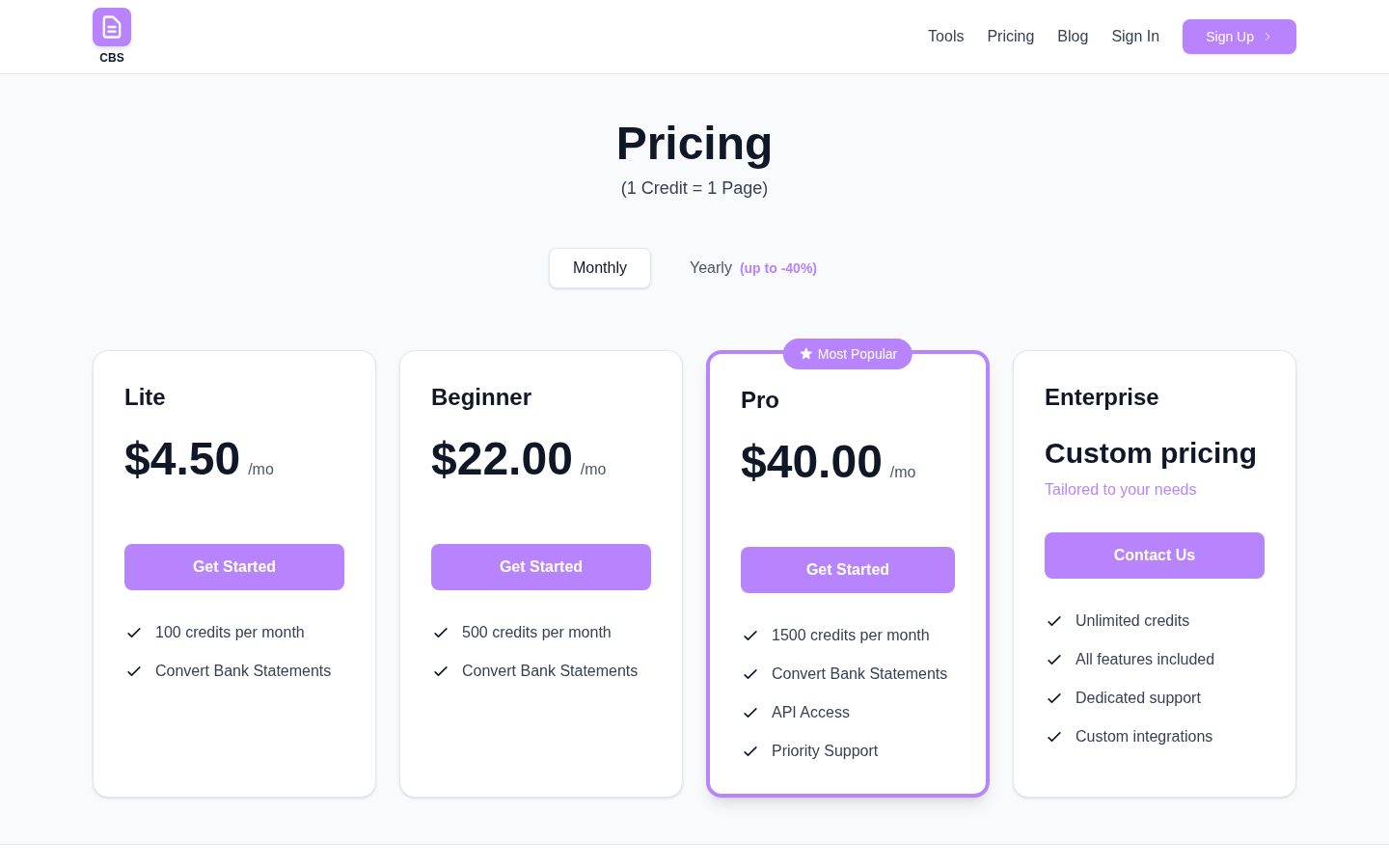 Convert Bank Statement Pricing
