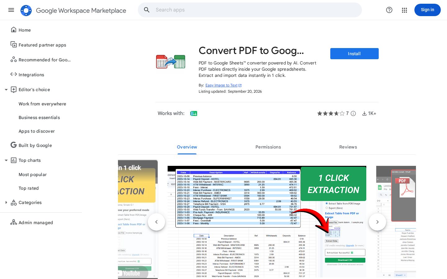 Convert PDF to Google Sheets and CSV Homepage