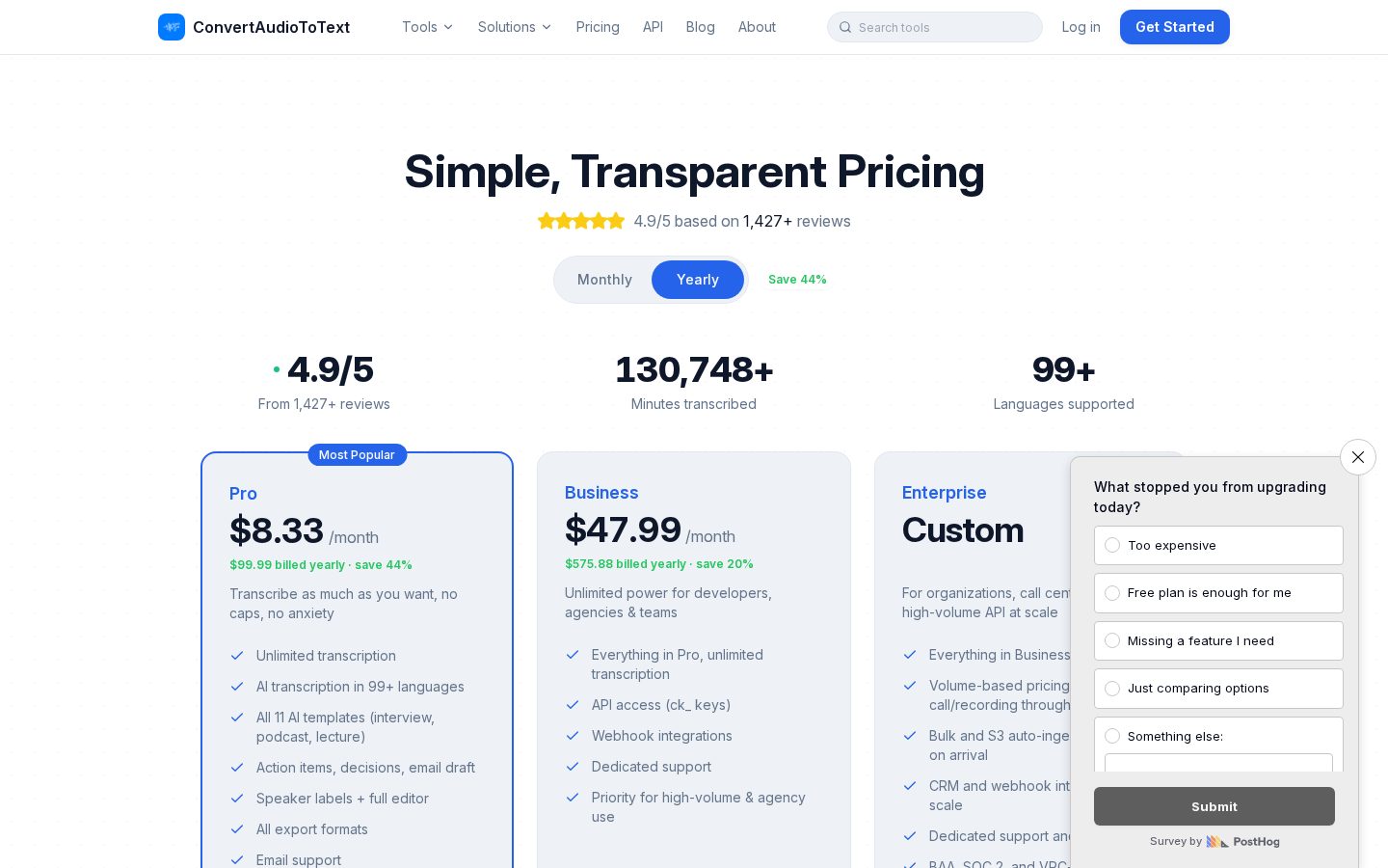 ConvertAudioToText Pricing