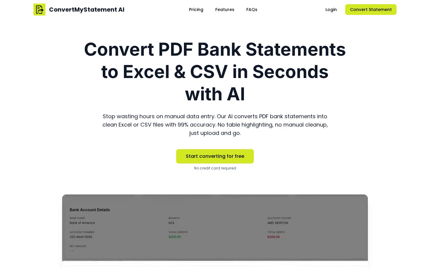 ConvertMyStatement AI Homepage