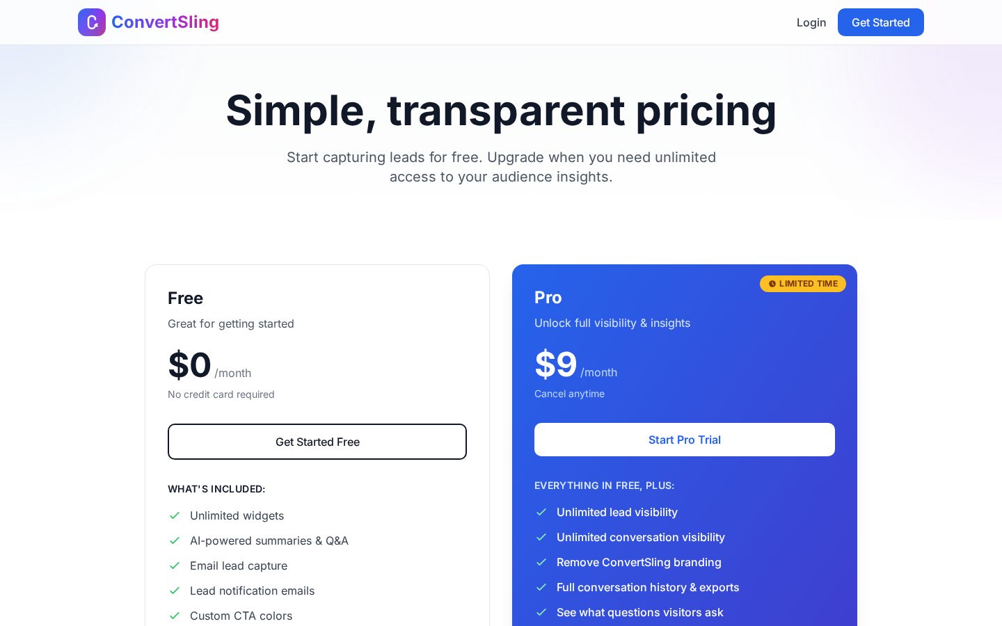 ConvertSling Pricing