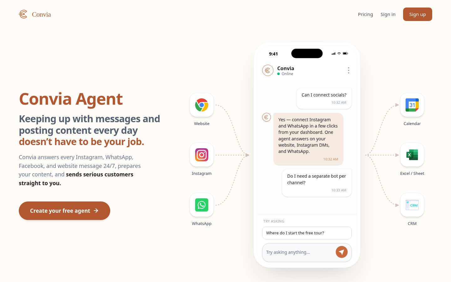 Convia AI Agent Homepage