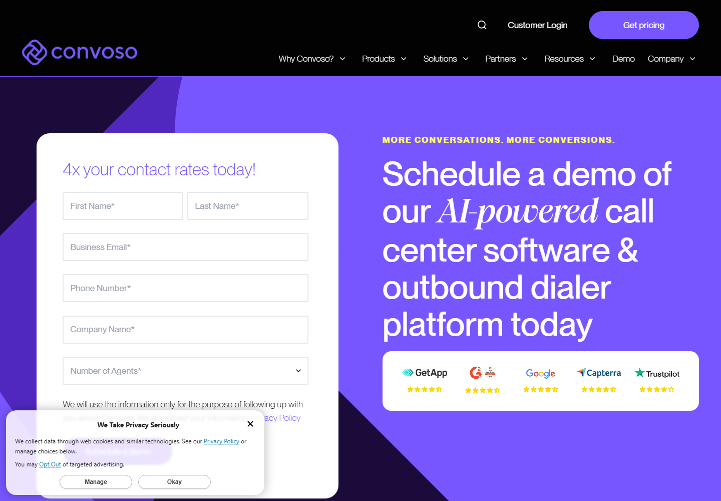 Convoso homepage