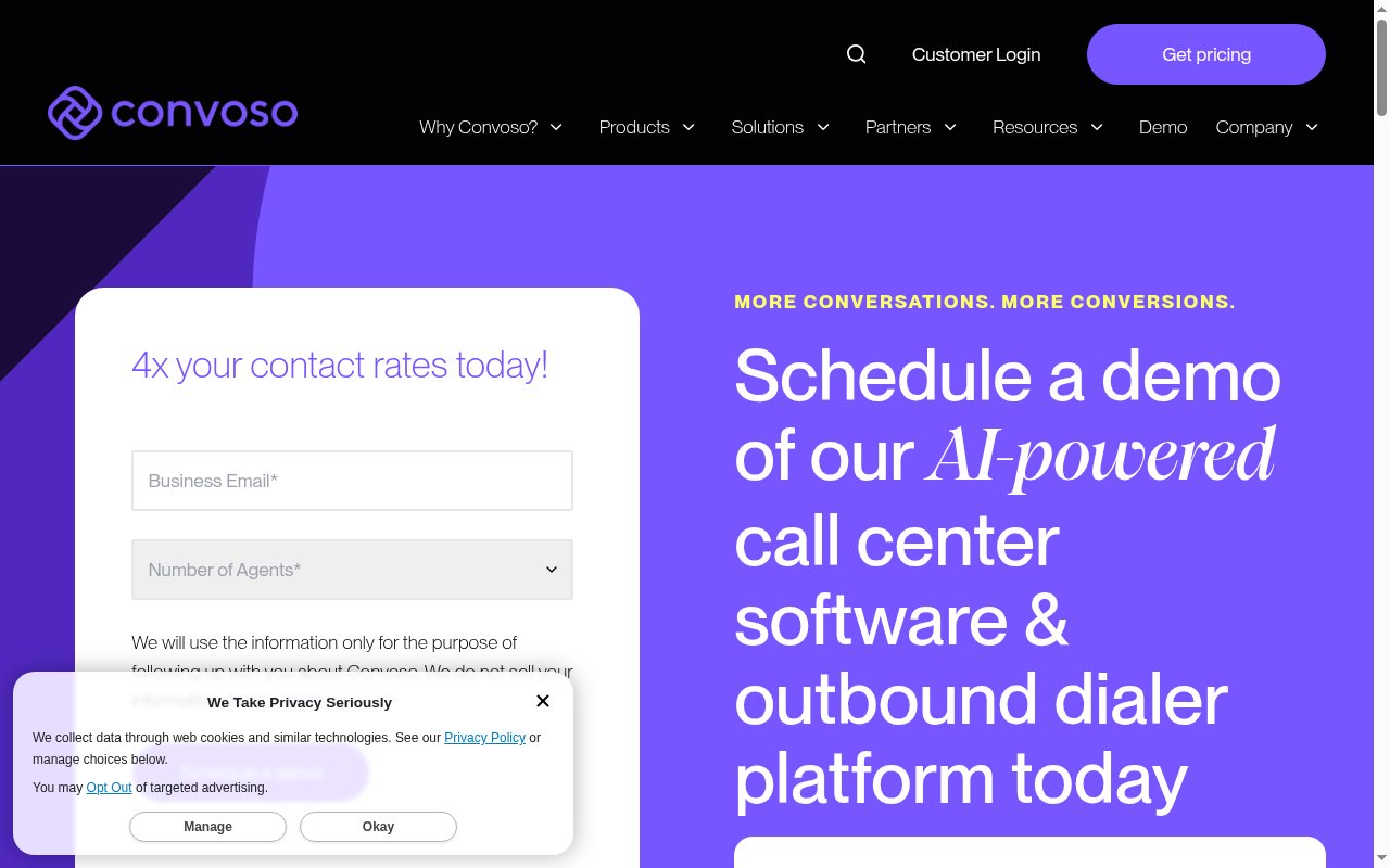 Convoso homepage