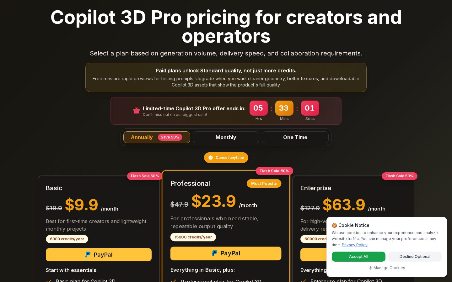 copilot 3d ai Pricing