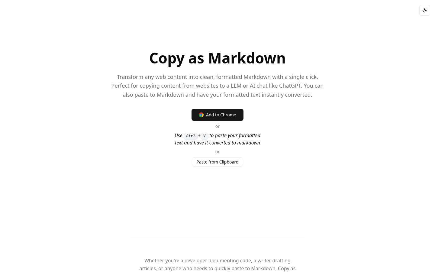 Copy as Markdown Homepage