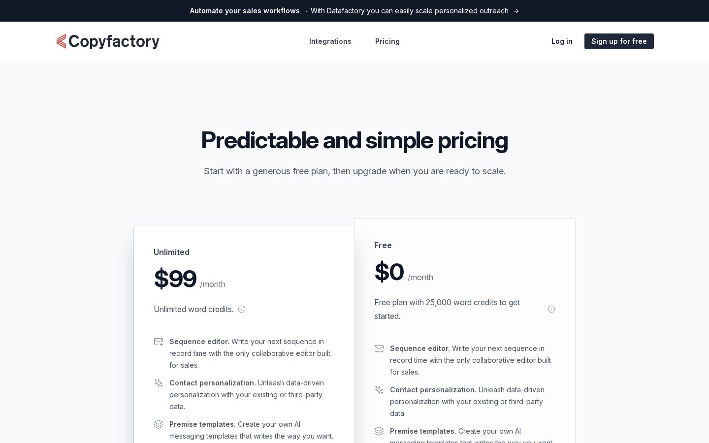 Copyfactory Pricing