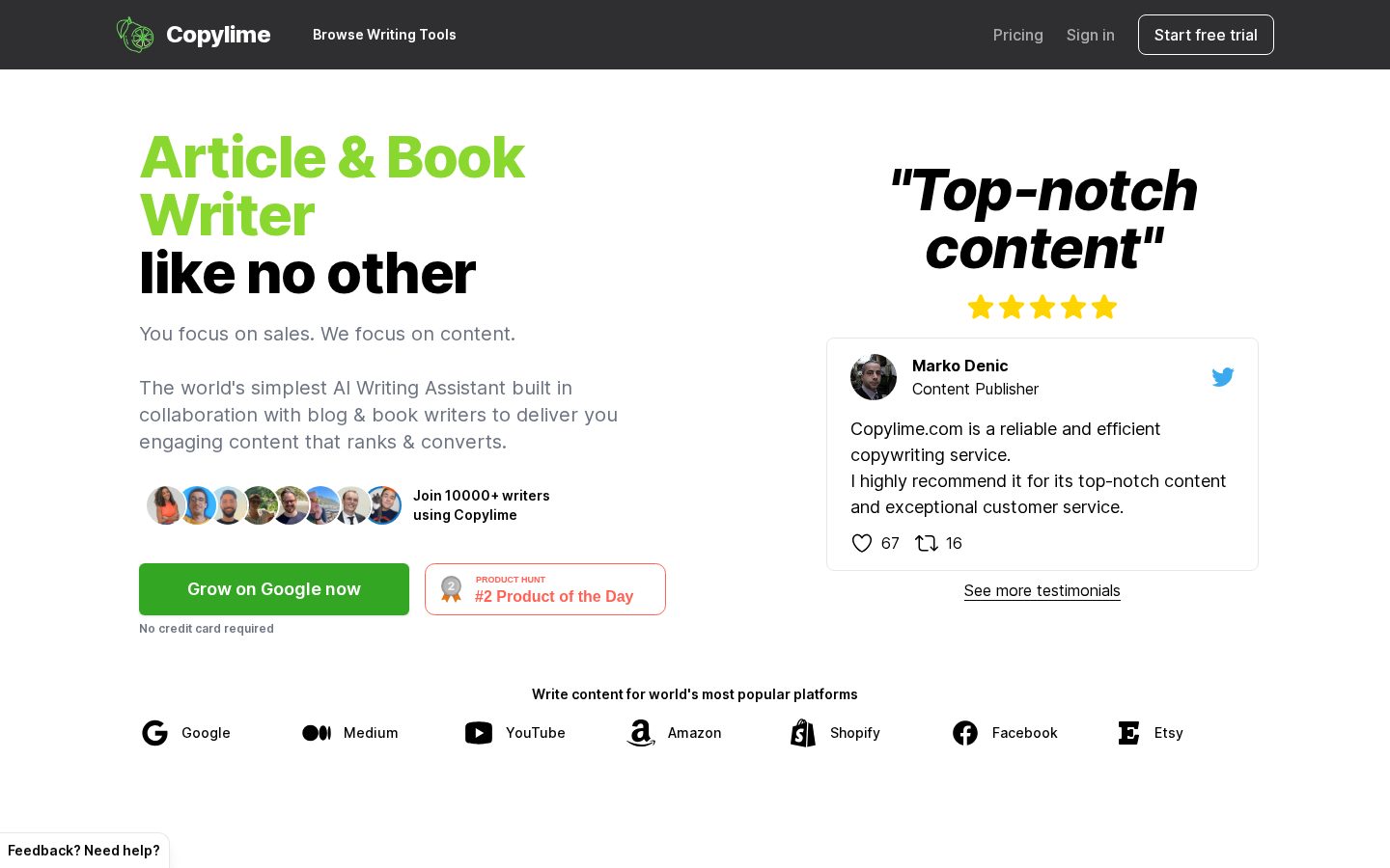 Copylime Pricing