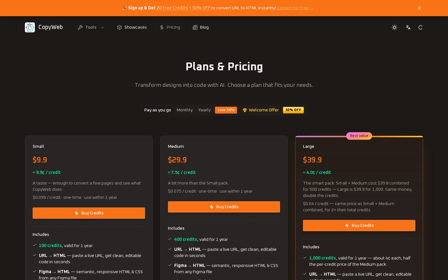 CopyWeb Pricing
