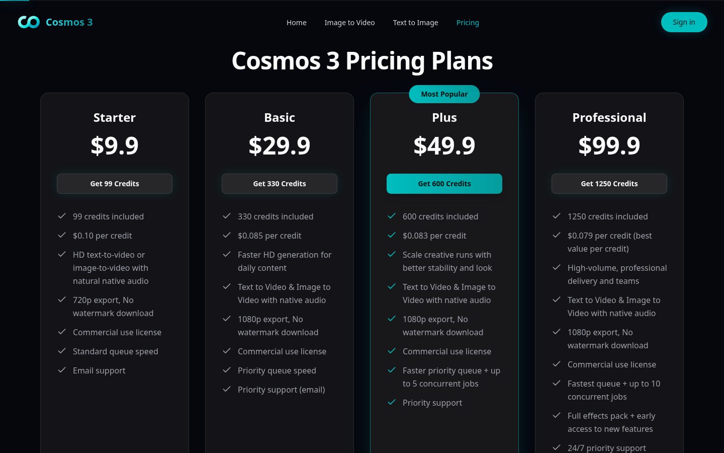 Cosmos 3 AI Video Pricing