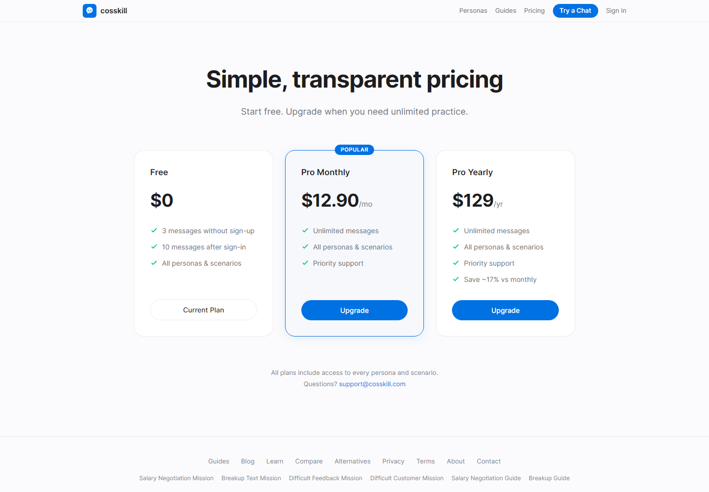cosskill pricing