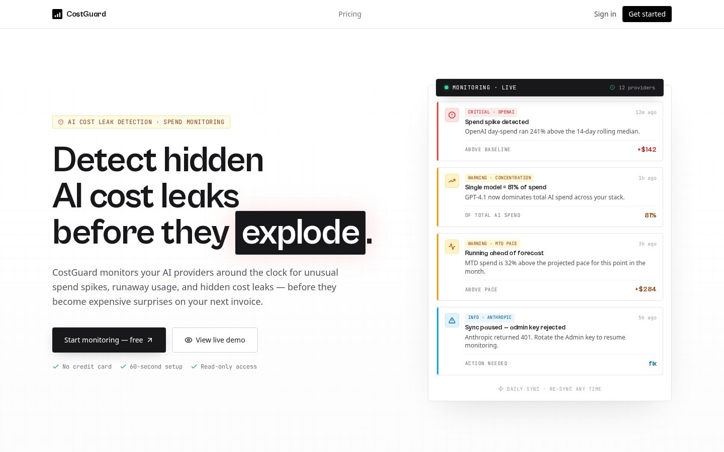 CostGuard Homepage