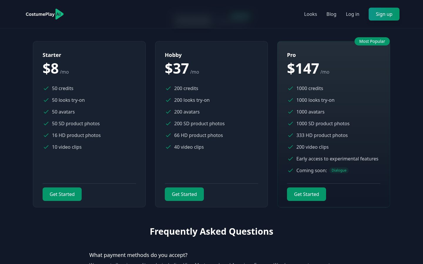 CostumePlay AI Pricing