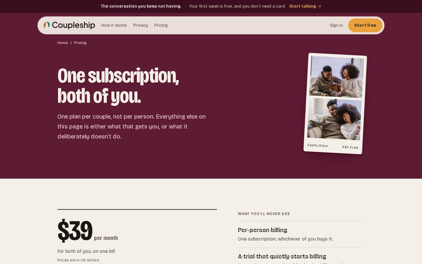 Coupleship Pricing