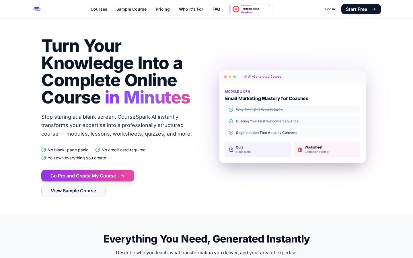 CourseSpark AI Homepage
