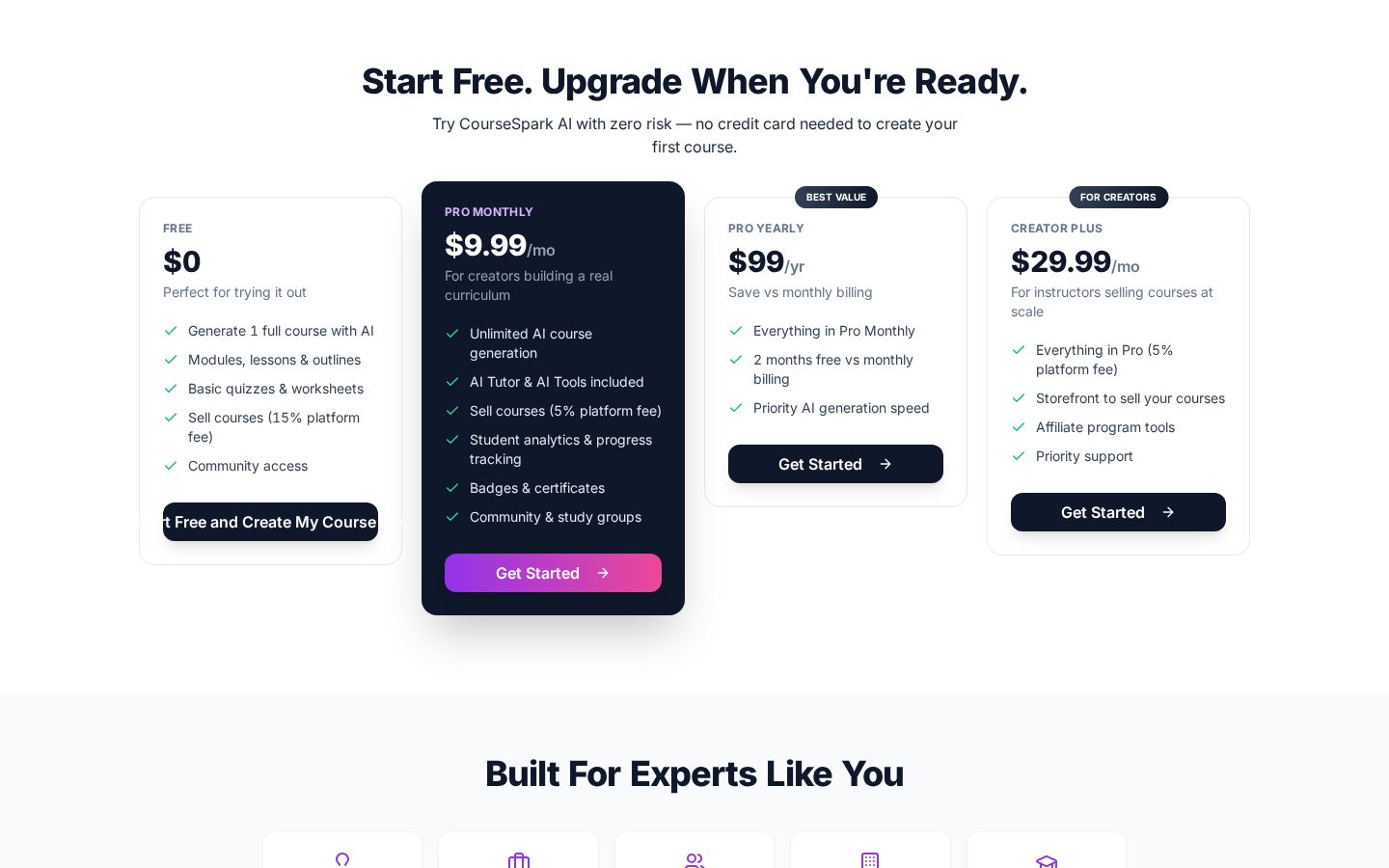 CourseSpark AI Pricing