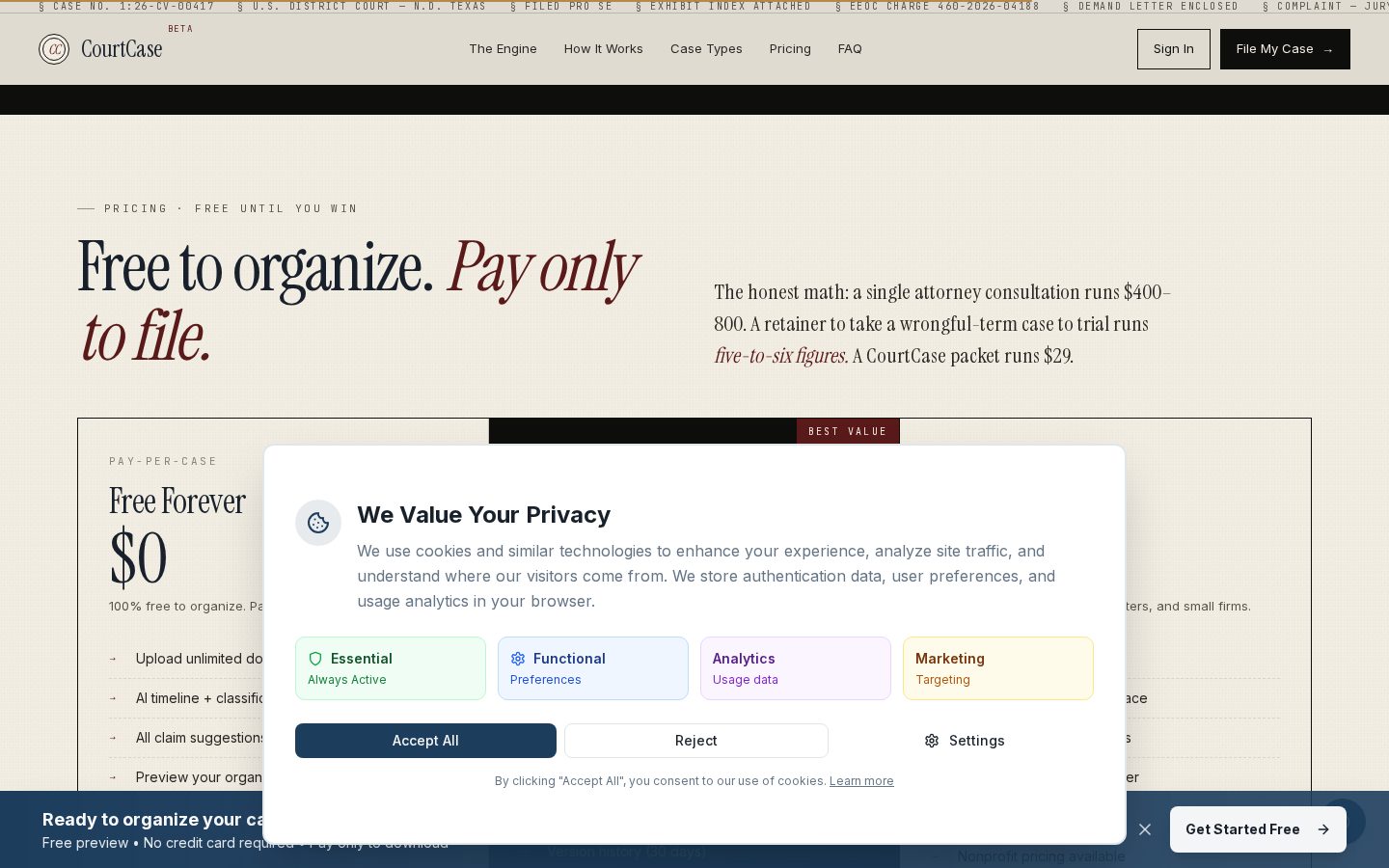 CourtCase Pricing