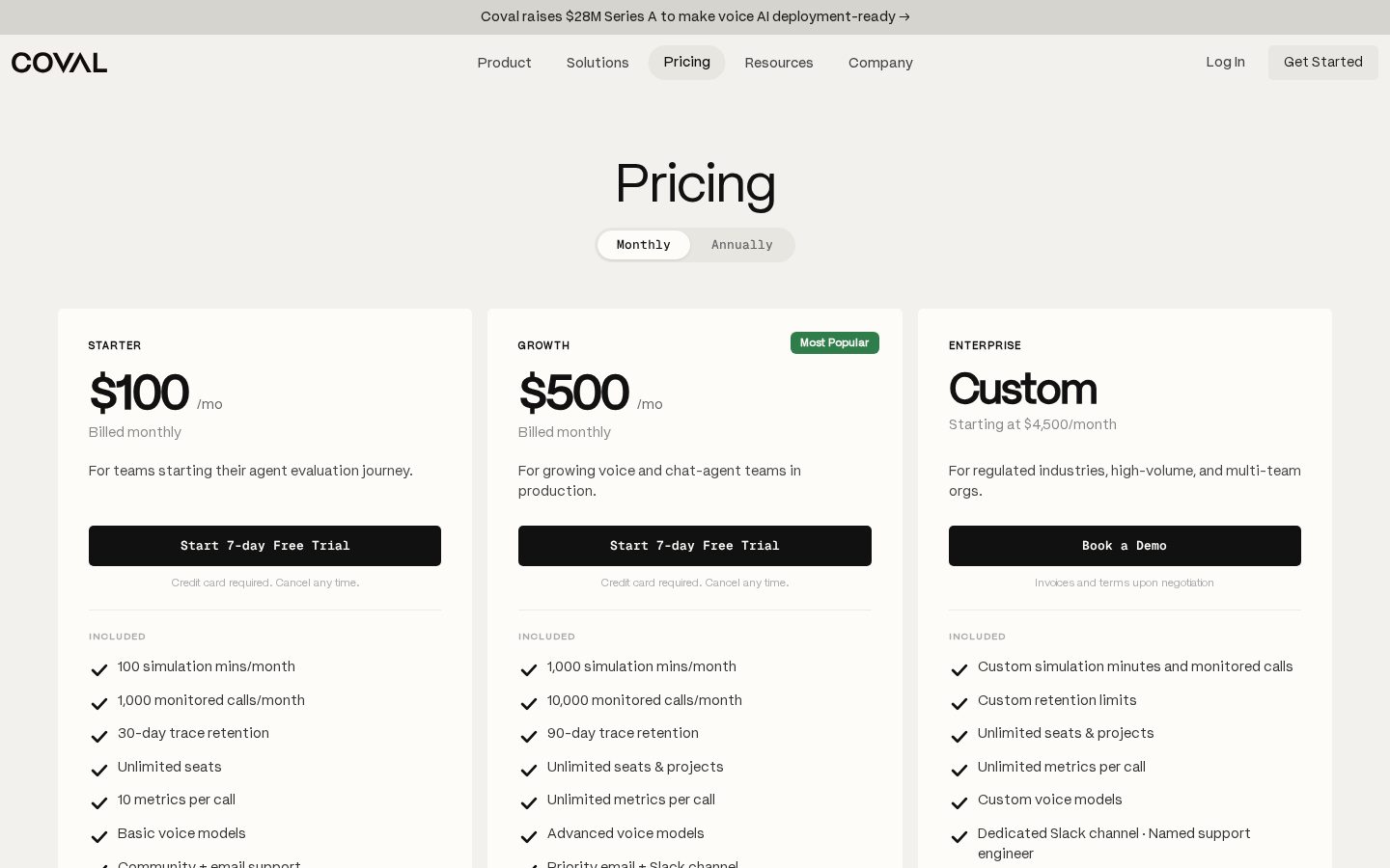 Coval Pricing