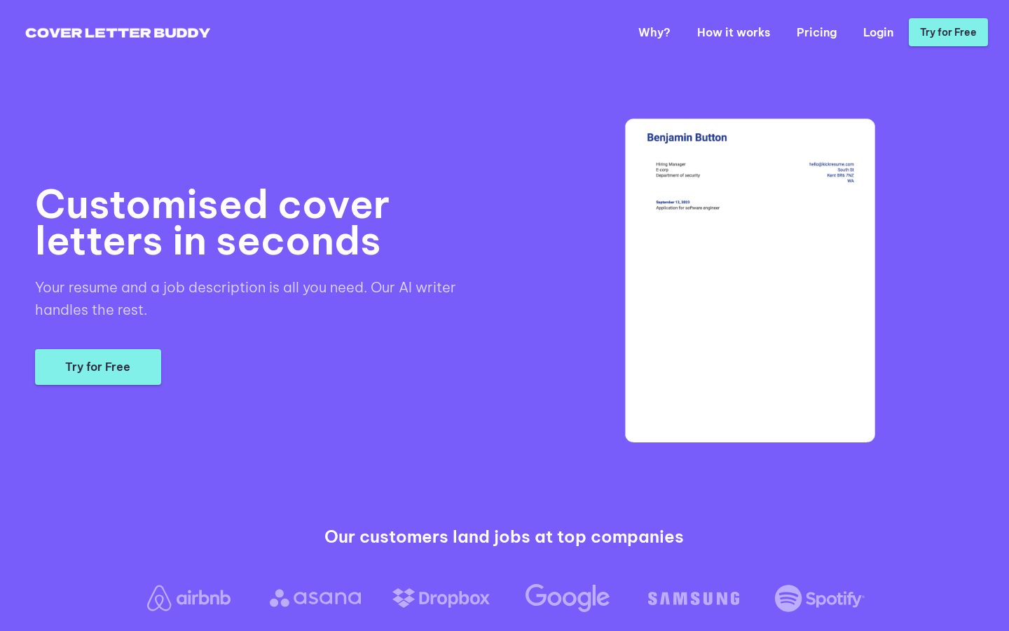 Cover Letter Buddy Homepage
