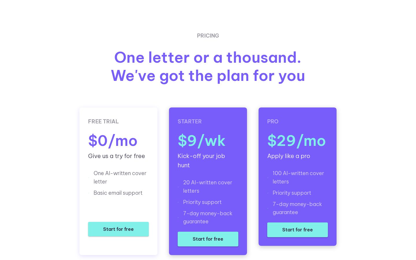 Cover Letter Buddy Pricing