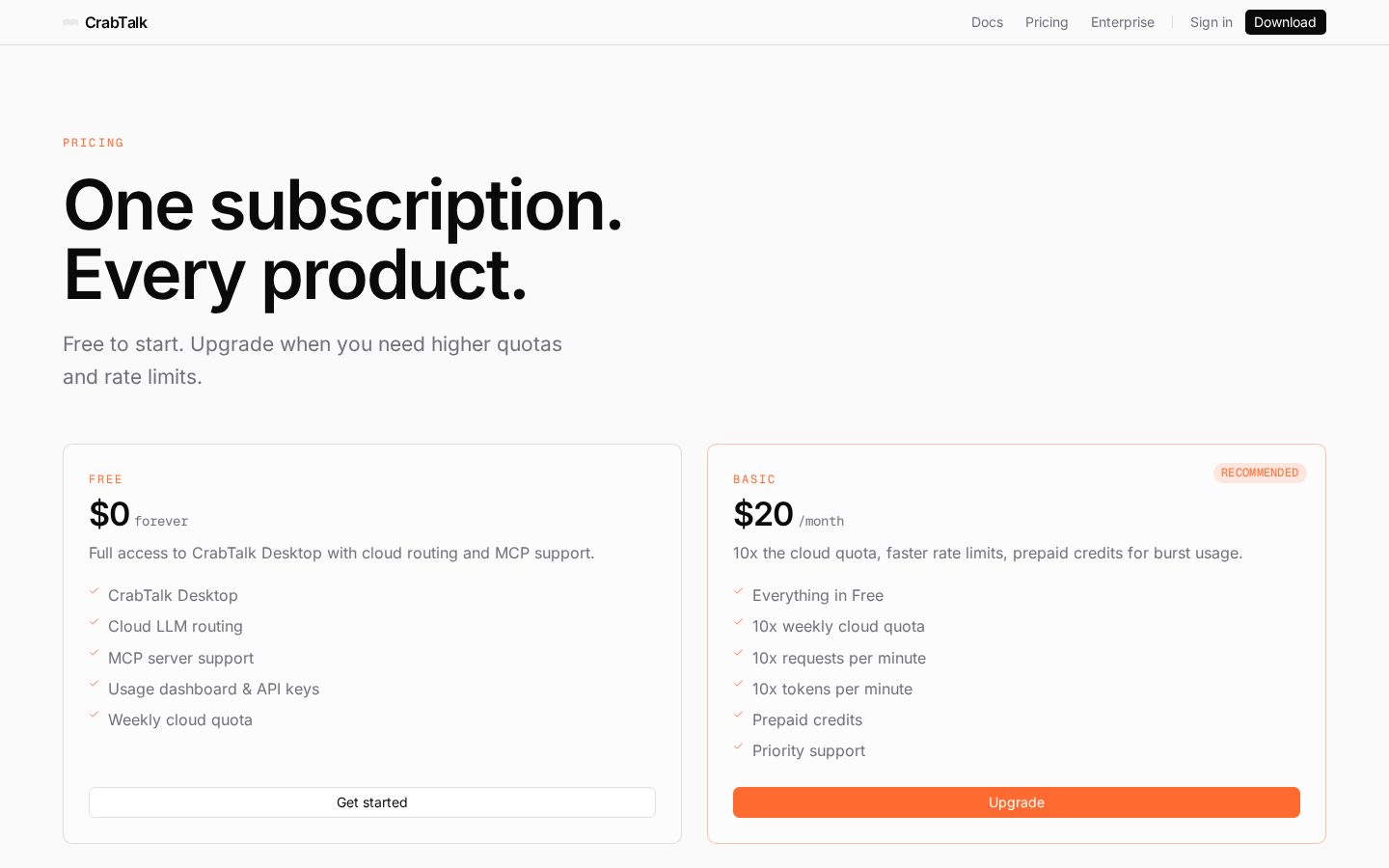 CrabTalk Pricing