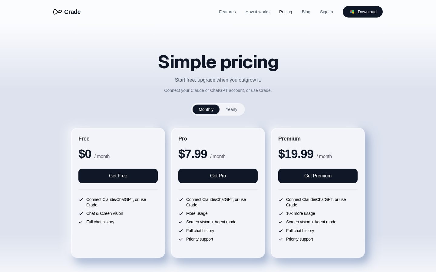 Crade AI Pricing