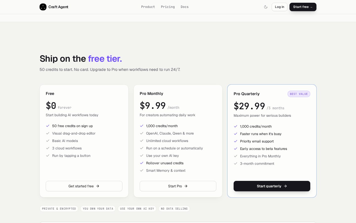 Craft Agent Pricing