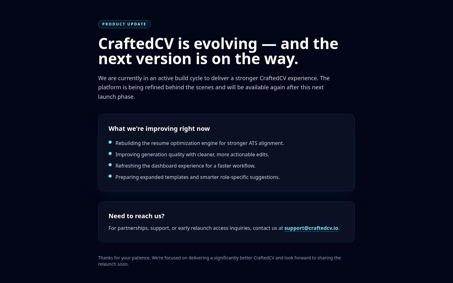 CraftedCV Homepage